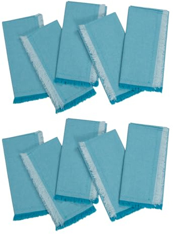 Stoffservietten 10er Set 46 x 46cm Baumwolle Waschbar Wiederverwendbare mit Fransen Weiche Servietten Stoff Tischsets Küche Tischdekoration für Hochzeit Geburtstag Weihnachten Partys (Kornblumenblau)