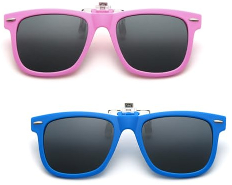 FUIPVGI 2 Pezzi Clip Occhiali da Sole Clip da Sole per Occhiali da Vista Bambini Clip Occhiali da Sole Polarizzati Protezione UV400 Polarizzata Ragazza Ragazzo(Rosa, Blu)