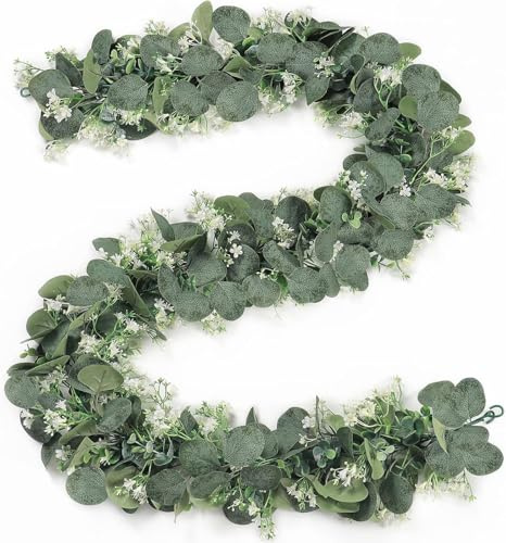 Weldomcor Eucalyptus Garlands, 6Ft Greenery Garland Artificial Eucalyptus Leaves Vines Faux Greenery Vines Hanging Plants for Wedding Arch Party Table Centerpiece Wall Decor (2Pcs)