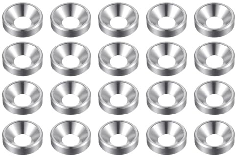 sourcing map 20 arandelas avellanadas M5 de aleación de aluminio anodizado, juntas de tornillo para piezas de accesorios mecánicos, color plateado