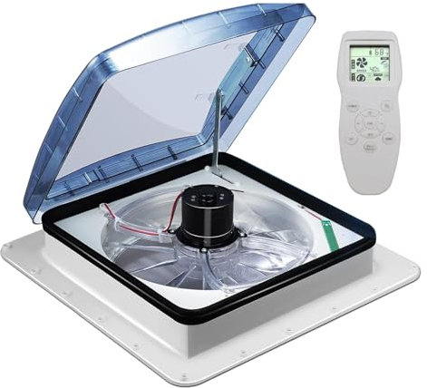 ZEEKYFOR Ventilatore da Tetto per Roulotte 12v con Sensore Pioggia, Ventilatore Reversibile a 10 velocità con Telecomando, Ventilatore Elettrico a Basso Rumore per Camper, Bagno/Soggiorno,40x40cm