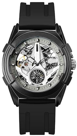 Automatische mechanische Skelettuhr für Herren - 3ATM wasserdicht, selbstaufziehend mit Leuchtzeigern & Skelett-Zifferblatt, langlebiges Silikonarmband für Sport & Freizeit, Schwarz