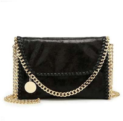 XYNM Handtasche Frauen Casual Kette Eine Schulter Messenger Tasche Trendy Kleine Klappe Crossbody Clutch Tote-Schwarze Goldkette-29 X 7 19 cm