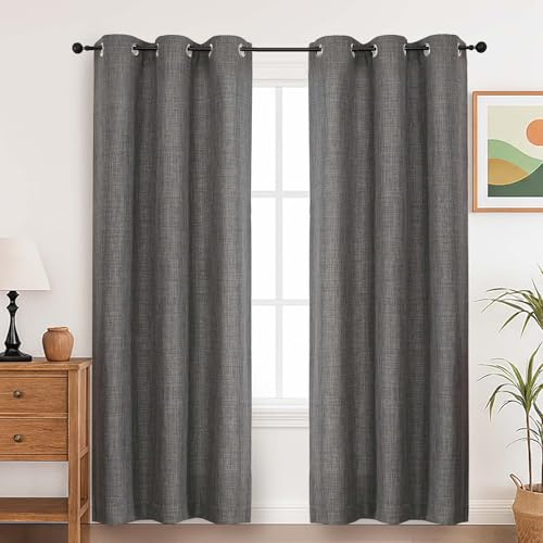 Simplebrand Anthrazitgrau Gardinen Wohnzimmer Modern Vorhänge mit Ösen Vorhang Anthrazitgrau Gardine Schlafzimmer 183cm Lang Fertiggardinen Ösenschal 140cm Breit für Gardinenstange Drapes,2er Set