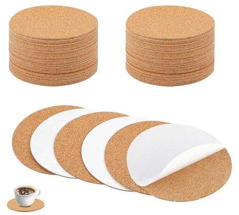 50 PCS Natural Wood Cork Coasters Round,8 * 8 * 0.1cm for Drinks, DIY Craft