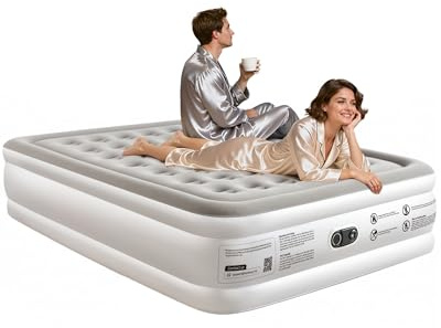 Premium Air Mattress with Built-in Pump – Double Air Bed in 3 Mins Self-Inflation/Deflation, 203x152x46cm, Soft Velvet Surface, Leak-Resistant Technology, for Guests, Travel & Camping