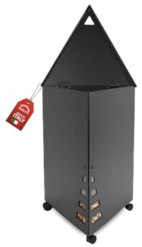 MOHOME Porta Pellet da Interno Made in Italy Contenitore Baule Triangolare Portapellet in Acciaio Nero 50 x 36 x 32 cm Capacità 15 Kg Ruote Girevoli Scatola Cesto per Stufa a Pellet Camino Già Montato