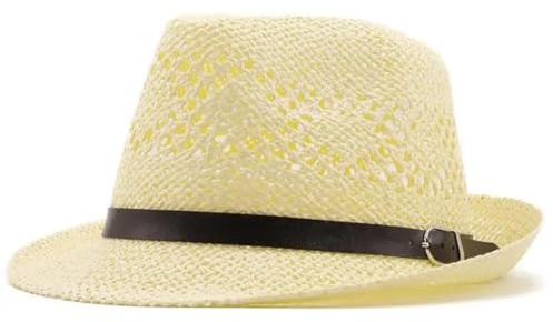 CHENWEIHAI Sonnenhut Strohhut Hut Männer Fedora Hüte Für Frauen Stroh Sonnenhüte Mit Breitem Rand Schirmkappe Einfarbiger Stroh Jazz Hut Strandmütze Panama (Erwachsene 55 58 cm/Cremeweiß)