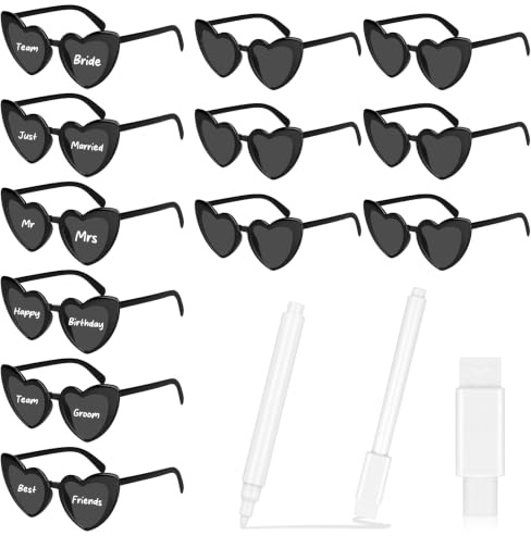 SelfTek 12 occhiali da sole a forma di cuore con 2 perni | Occhiali da festa a forma di cuore, occhiali hippie, occhiali da sole a forma di cuore, per feste, matrimoni, carnevale