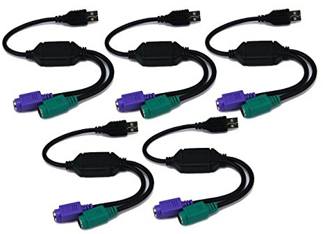 USB to Dual PS/2 Adapter, for Mouse and Keyboard - Black (Pack of 5)