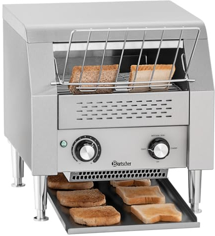 Bartscher Durchlauftoaster DLT150-1 – Edelstahl, stufenlos regelbar, für bis zu 150 Toasts/Stunde, Toastausgabe vorn oder hinten, für Gastronomie