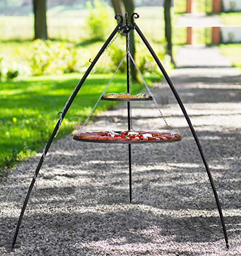 Korono Schwenkgrill stabiles Teleskopgestell 200 cm & 2 Roste 80 cm / 40 cm Stahl- Gartengrill für alle Feste und Familienfeiern