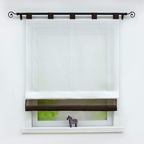 Joyswahl Raffrollo Halbtransparente Gardine mit Farbiger Faltenblende »Monika« Schals mit Schlaufen Fenster Vorhänge BxH 120x155cm Schoko 1er Pack