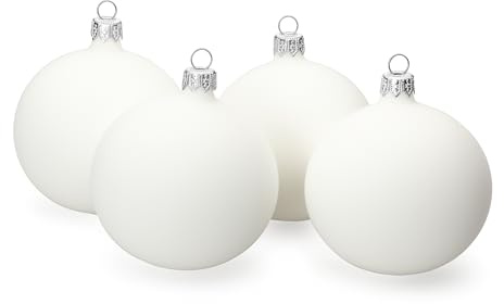 SIKORA Essentials Klassische Christbaumkugeln aus Glas - matt - 6 Farben 3 Größen Premium Qualität, Farbe:Weiss matt 4er Set, Höhe in cm:8 cm