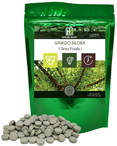 NAKURU | Ginkgo Biloba | Gamme Boost | Fabriqué en France |L'Arbre Fossile! | (350 Comprimés de 705mg / Poids Net: 246,75g / Vert)