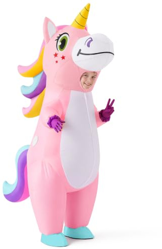 Spooktacular Creations Kids Inflatable Halloween Costume, Full Body Unicorn Costume, Unicorn Air Blow Up Costume for Girls Dress Up Parties(Pink, Child 7-10yrs)