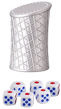 1 Set Würfelbecher Shaker Würfelbecher Casino-Thema Geschenk kleine Taille Silber Kunststoff enthalten 6 Stück Würfel