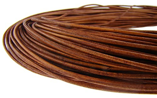 esnado Cordón de piel redondo – 1,5 mm, marrón natural, 5 metros, piel auténtica, curtida vegetal, ideal para la fabricación de joyas y pulseras, manualidades o decoración, bricolaje, medieval