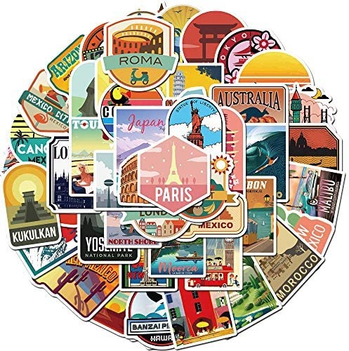 LYLSDSB 50 Stück Vintage Reise Aufkleber Set Vinyl Wasserfeste Aesthetic Retro Stil Etiketten Gepäck Graffiti für Koffer Laptop Telefon Gitarre Motorrad Fahrrad Skateboard Computer Auto