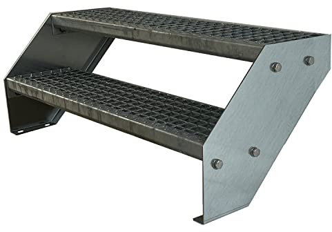 Kaminbau Mierzwa Premium Stahl Treppe Verzinkt 2 Stufen (Breite 120 cm) (Höhe 38 cm) Wetterfest Gitterroststufe Gartentreppe
