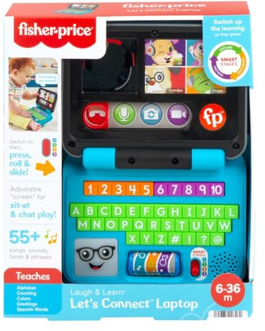 Fisher-Price Lernspaß Homeoffice Laptop – elektronisches Lernspielzeug mit Smart-Stages-Lerninhalten, Lichtern und 55+ Liedern, ABC, , Version: Polnisch, HHX33