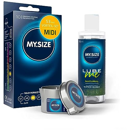 MY.SIZE Vorteilspack Kondome 53 mm, 10er Pack + Natural Gleitgel 100 ml + Massagekerze