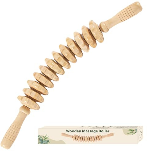 Bounabay Massageroller Holz, Bauchmassagegerät Massageroller Roller MassagegeräT Mit Griff, Geeignet FüR Nacken,Beine,RüCken,KöRper