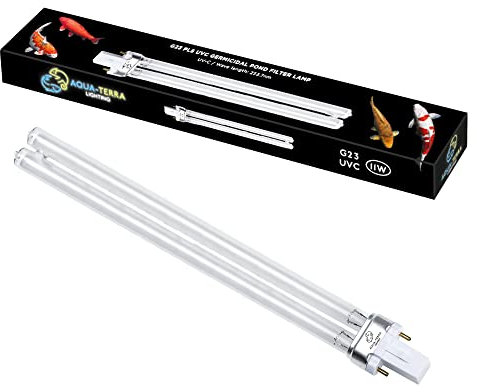 Aqua-Terra Lighting Ampoule de filtre de bassin 11 W – Ampoules UVC ultra violettes pour filtres et clarificateurs – Base de lampe germicide G23 2 broches PLS pour remplacer les ampoules UV dans les