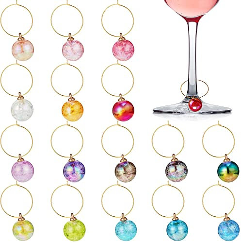 VICDUEKG 16 Stück Weinglas Anhänger Charms, Glasmarkierer Glasmarker Markierung Trinkgläser, Glas Trinken Marker Tags für Wein Bachelorette Damen Männer Tasting Party Favors Dekorationen