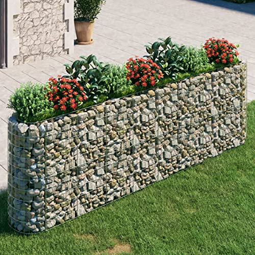 Festnight Arriate de Gaviones Ovalada de Acero, Gaviones de Piedra para Jardín, Arriate Elevado para Plantas, Metall Gavión, Gaviones Metálico, Jardinera Maceta de Jardín 330x50x100 cm
