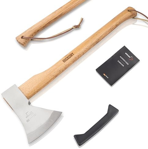 BÖKER PLUS® Appalachian Axe - Profi Bushcraft-, Outdoor- & Survival-Axt - große Carbon Axt mit langem Hickory-Holz-Stiel - Profi Camping Beil mit rheinischem Kopf 600 g aus Kohlenstoff-Stahl 1055