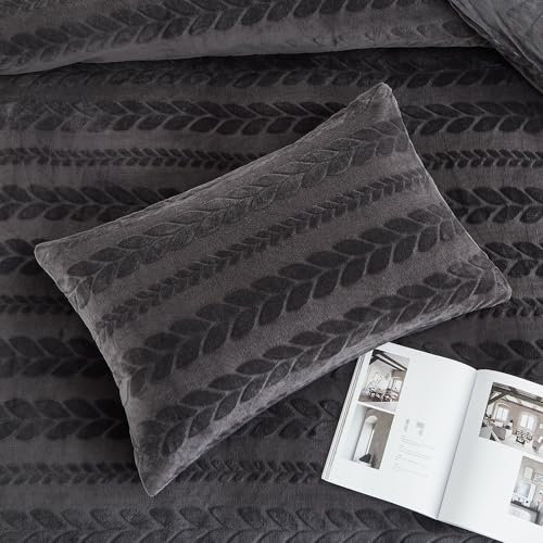 Nyescasa Winter Plüsch Bettwäsche 135x200 Biber Coral Fleece Flanell Grau Wendebettwäsche Flauschige Teddy Cashmere Touch Bettbezug mit Reißverschluss und Kissenbezug 80x80cm Warme Deckenbezug