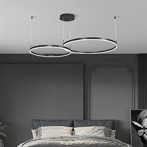 MyLjp LED Pendelleuchte Esszimmerlampe Metall Ring Hängelampe Höhenverstellbar Wohnzimmerlampe Kronleuchter Dimmbar Hängeleuchte Runde Treppenhaus Pendellampe Acryl Deckenleuchte(40+60CM)