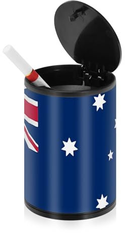 Aschenbecher mit Australien-Flagge, blau-rot, rauchfrei, für Zigaretten, Outdoor, mit Deckel, Edelstahl, tragbares Autozubehör, Aschenbecher mit Abdeckungen, für den Außenbereich, für Küche, Camping,