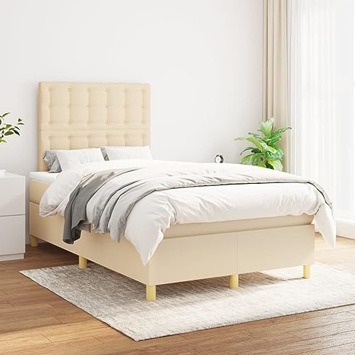 CKioict Palettenbett Modernes Bettgestell Jugendbett Boxspringbett mit Matratze Creme 120x200 cm StoffGeeignet für Arbeitszimmer, Wohnzimmer, Hotel