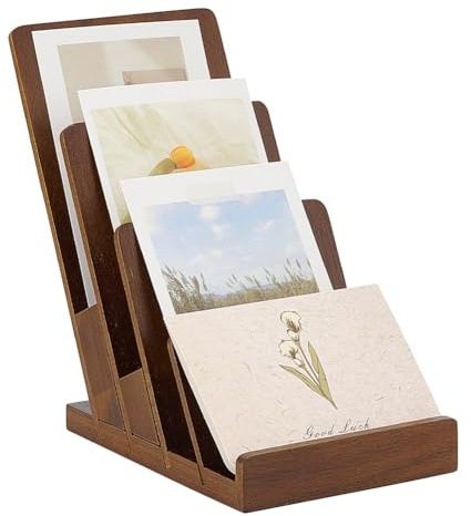 FINGERINSPIRE 4-Tier Wooden Brochure Display Stand 6.6x4.5x7.7inches Coconut Brown Color Literature Display Holder Detachable Pamphlet Display Stand for Flyer Business Cards Postcard Pamphlet