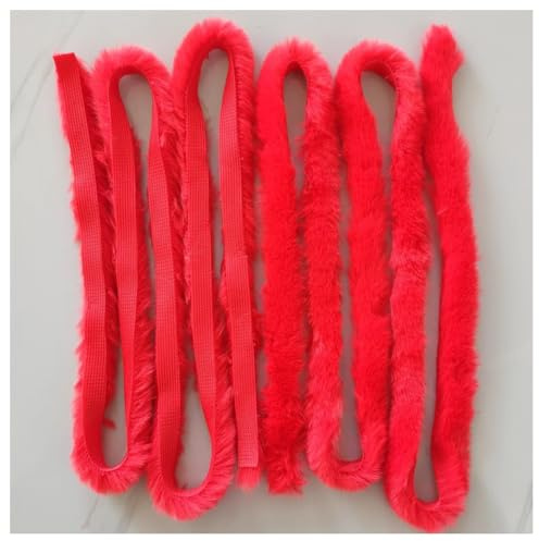 Rockreyoa 1cm Kunstpelz Band Flauschige Kunstfell Band Trim Plüsch Fellband Weihnachten Girlande Kunstfell Borte für Hochzeit Hausschuhe Pantoffel Kragen Kuscheltier Dekoration Rot 5 Stück