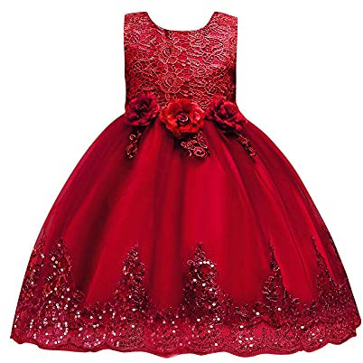 Mädchen Kleider Baumwolle Gazerock Ballkleid Prinzessin Partykleid Mädchen Kinder Kleinkinderkleidung Baby Blumenmantel Mädchen Kleidung & Rock Mädchen Kleider Hochzeit Einschulung (Red, 6-7 Years)