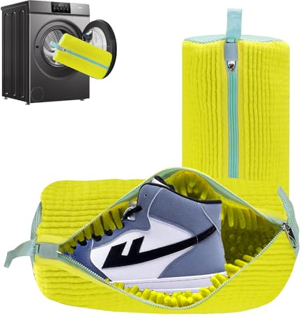 Cong.Lai 2er-Pack Schuhwaschbeutel Waschmaschine - Wiederverwendbarer - Robuster Wäschesack 40x20cm mit Reißverschluss - Perfekt für Schuhschutz (Gelb)