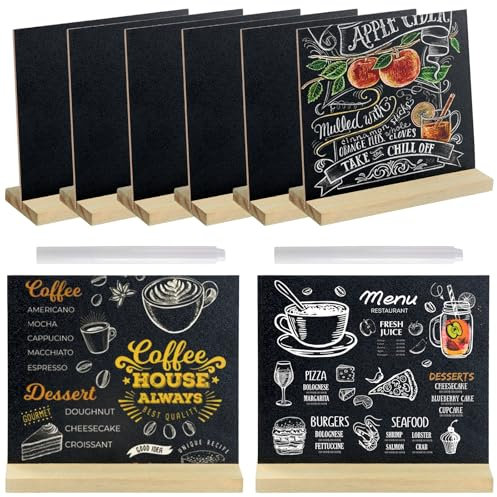 8 Stück Mini Kreidetafeln Holz mit Ständer, Kleine Tafeln zum Beschriften, Kreidetafel Aufsteller Tisch mit 2 Stift, Preisschilder für Buffet, Bar, Café, Hochzeit, Geburtstag (13x15 cm)