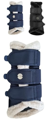 Marengos - Dressurgamaschen 1680D Comfort Light – Nachtblau – Gr. XL | Pferdegamaschen mit weichem Kunstfell, Klettverschlüssen & atmungsaktivem Mesh – Gamaschen für Pferde
