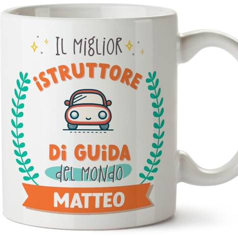 Mugffins Tazza Personalizzata in ceramica per ISTRUTTORE DI GUIDA uomo 11 oz / 350 ml - In italiano - Migliore del mondo - Con disegno - Idea regalo per compleanno, anniversario, natale, laurea
