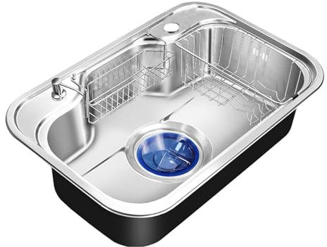 Küchenspüle aus Gebürstetem Edelstahl mit Abtropffläche Verdicktes 304 Unterbauwaschbecken, Großes Fassungsvermögen mit Einziehbarem Wasserhahn für Küchen, Bartheken und Balkone(No Faucet,72 * 47cm)