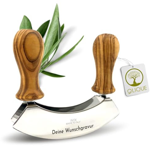 Wiegemesser personalisiert, Olivenholz - Hochwertiges Kräutermesser als individuelles Geschenk