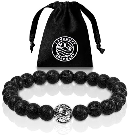 LAVADUFT® Bracelet Lavastein Männer Armband - Diffuser Armband für Duftöle und ätherische Öle geeignet. Gegen Angst für Stärke, Mut, Ausdauer