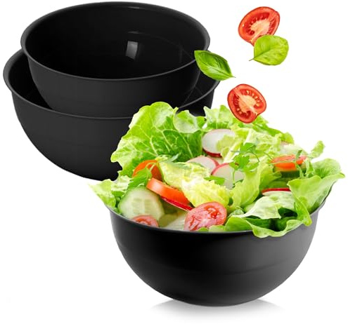 EDANTI Salatschüssel Set groß 3 Schalen 2-5L Kunststoff Schüsselset Servierschalen ideal zum Mischen und Servieren Schale (Schwarz)