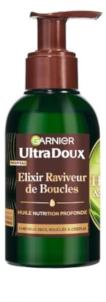 Garnier Ultra Doux - Elixir Raviveur de Boucles - À l'Huile d'Avocat et Beurre de Karité - Huile Multi-Usages pour Raviver les Boucles des Cheveux Secs, Bouclés à Crépus - 120 ml - Homme & Femme