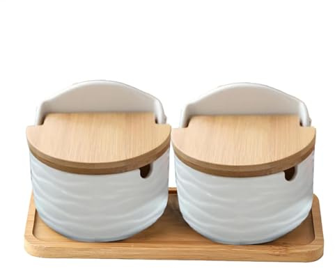 Generic Saliera con coperchio, 2 contenitori per sale in ceramica, contenitori per condimenti da cucina, porta sale per bancone