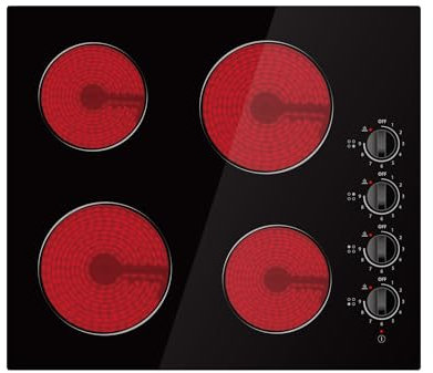 STARCHARTS Ceramic Hob,4 Zones Build-in Electric Hob, Easy Control Electric cooktops with Knob, Total Power 6.0kW, come with glass scrapper