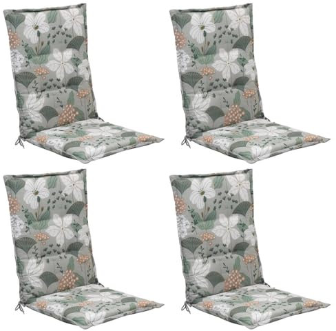 Home4You 4er Set Mittellehner-Stuhlauflagen in Grün, Weiß & Pfirsich – Gartenstuhlauflage 108 x 50 x 6 cm – Polyester & Baumwolle – Mit seitlichen Bindekordeln – Gefertigt in Deutschland